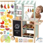 Drewniany Sklepik i Stragan 2w1 – Wielofunkcyjny Food Truck z 73 Akcesoriami